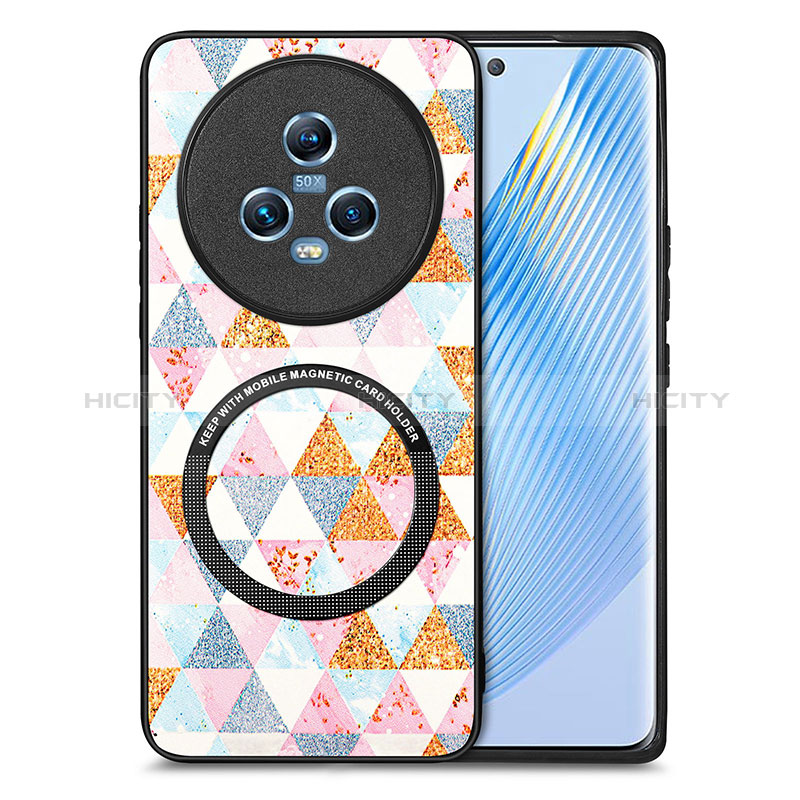 Coque Silicone Gel Motif Cuir Housse Etui avec Magnetique S01D pour Huawei Honor Magic5 5G Blanc Plus