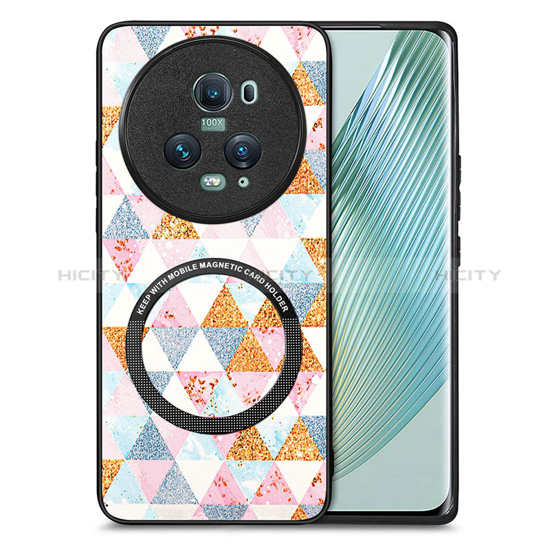 Coque Silicone Gel Motif Cuir Housse Etui avec Magnetique S01D pour Huawei Honor Magic5 Pro 5G Blanc Plus