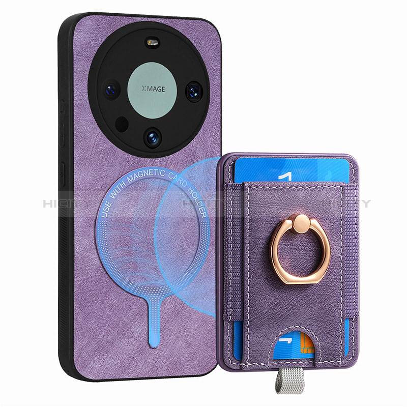 Coque Silicone Gel Motif Cuir Housse Etui avec Magnetique S01D pour Huawei Mate 60 Pro Violet Plus