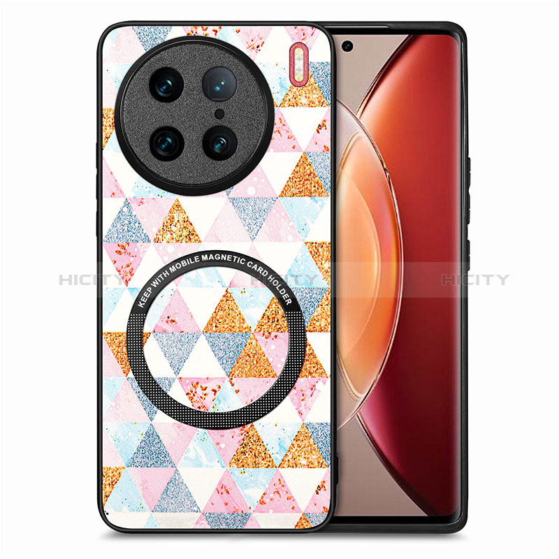 Coque Silicone Gel Motif Cuir Housse Etui avec Magnetique S01D pour Vivo X90 Pro 5G Blanc Plus