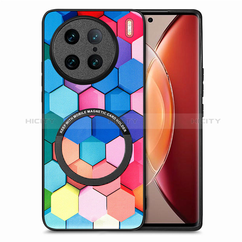 Coque Silicone Gel Motif Cuir Housse Etui avec Magnetique S01D pour Vivo X90 Pro 5G Colorful Plus