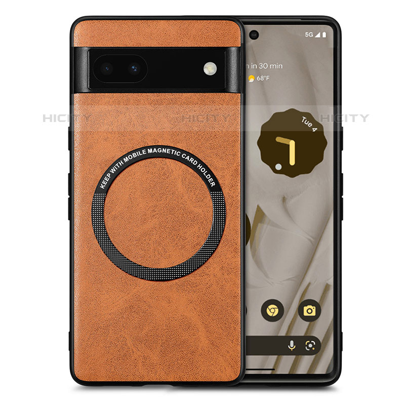 Coque Silicone Gel Motif Cuir Housse Etui avec Magnetique S02D pour Google Pixel 6a 5G Marron Plus