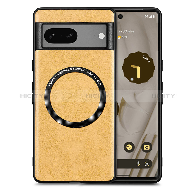 Coque Silicone Gel Motif Cuir Housse Etui avec Magnetique S02D pour Google Pixel 7a 5G Jaune Plus