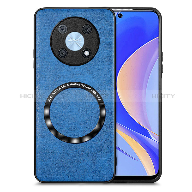 Coque Silicone Gel Motif Cuir Housse Etui avec Magnetique S02D pour Huawei Enjoy 50 Pro Bleu Plus