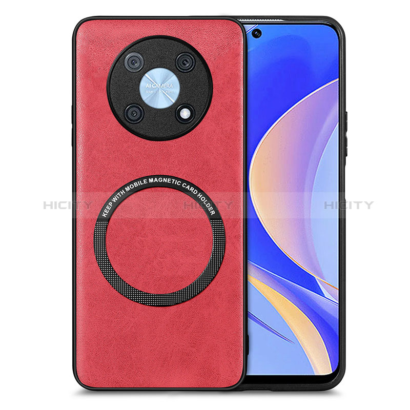 Coque Silicone Gel Motif Cuir Housse Etui avec Magnetique S02D pour Huawei Enjoy 50 Pro Rouge Plus