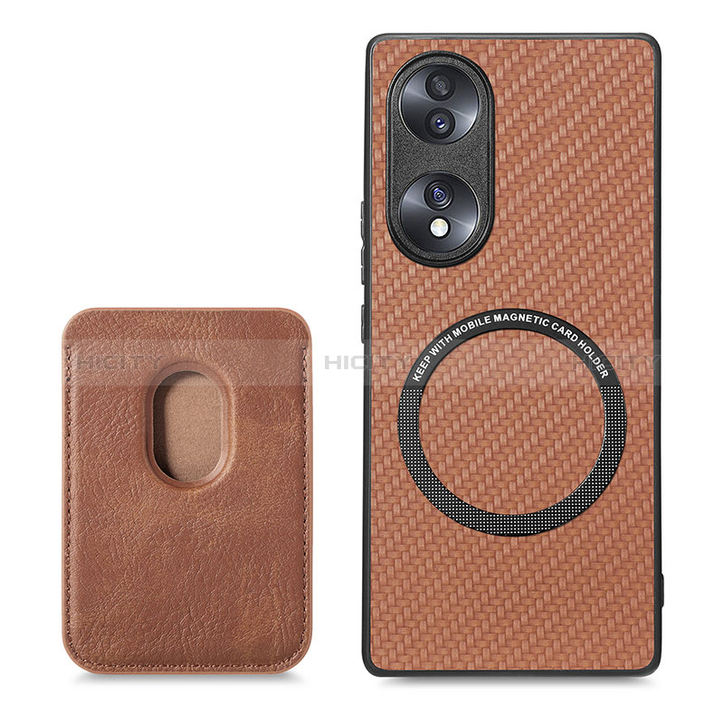 Coque Silicone Gel Motif Cuir Housse Etui avec Magnetique S02D pour Huawei Honor 70 5G Marron Plus