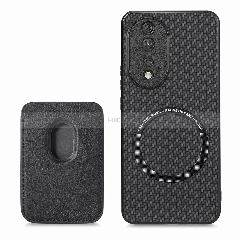 Coque Silicone Gel Motif Cuir Housse Etui avec Magnetique S02D pour Huawei Honor 80 5G Noir Plus