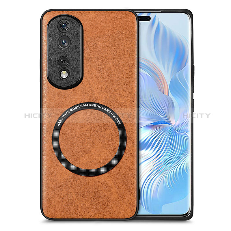 Coque Silicone Gel Motif Cuir Housse Etui avec Magnetique S02D pour Huawei Honor 80 Pro 5G Marron Plus