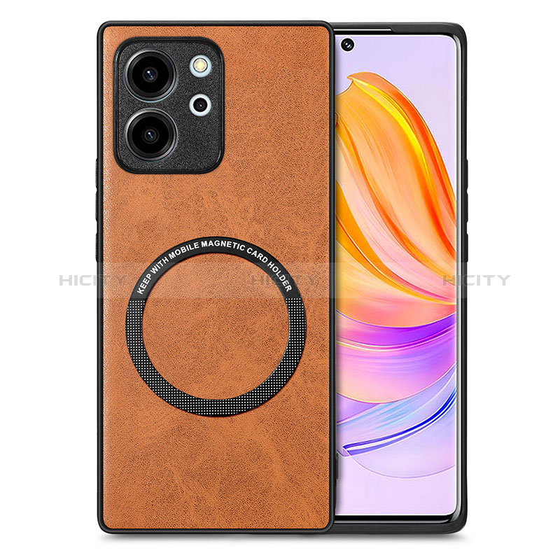 Coque Silicone Gel Motif Cuir Housse Etui avec Magnetique S02D pour Huawei Honor 80 SE 5G Marron Plus