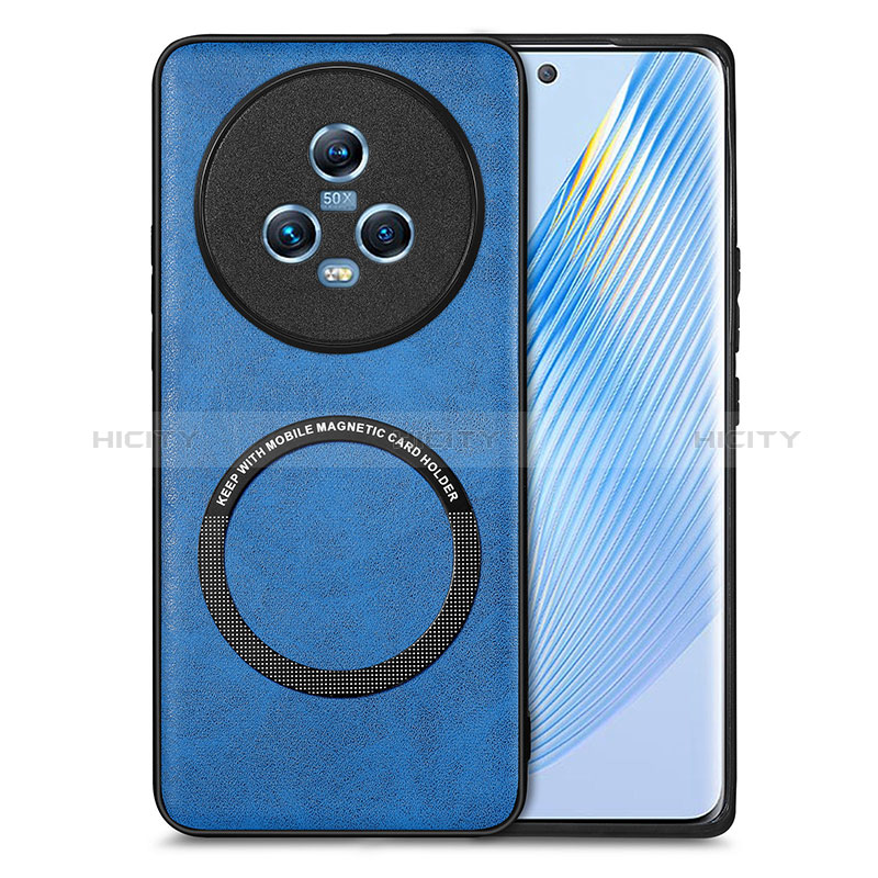 Coque Silicone Gel Motif Cuir Housse Etui avec Magnetique S02D pour Huawei Honor Magic5 5G Bleu Plus