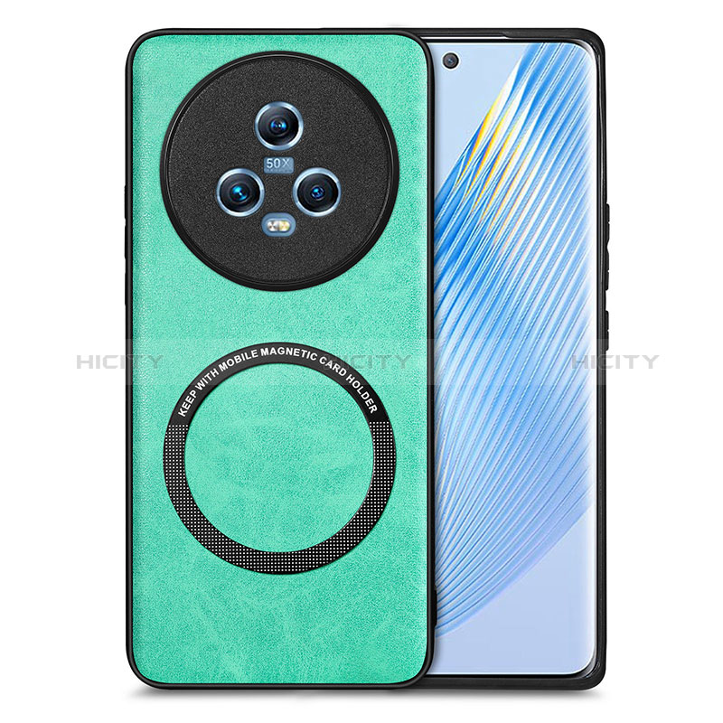 Coque Silicone Gel Motif Cuir Housse Etui avec Magnetique S02D pour Huawei Honor Magic5 5G Vert Plus