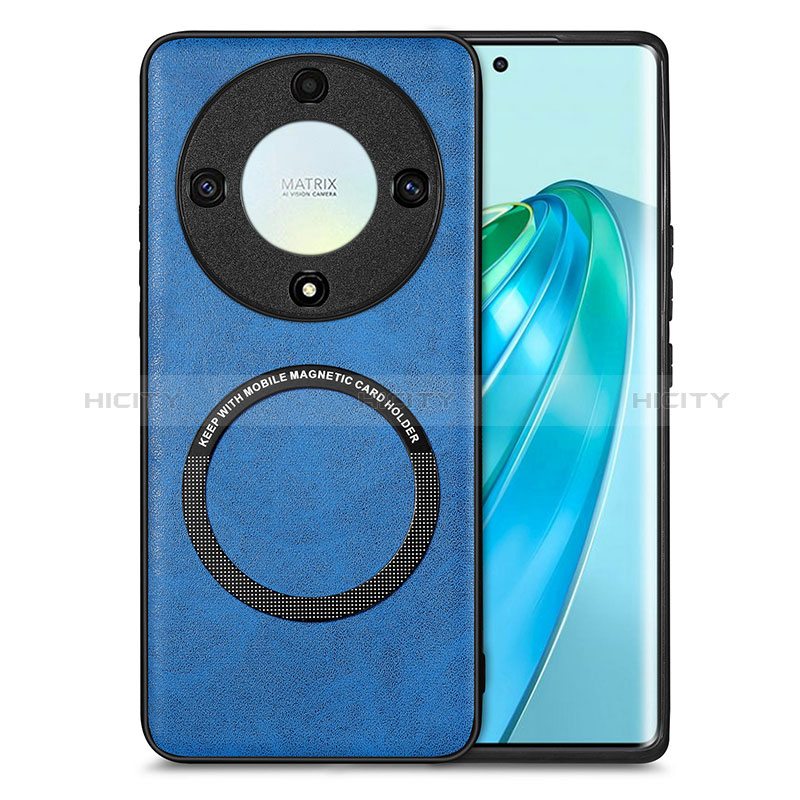 Coque Silicone Gel Motif Cuir Housse Etui avec Magnetique S02D pour Huawei Honor Magic5 Lite 5G Bleu Plus