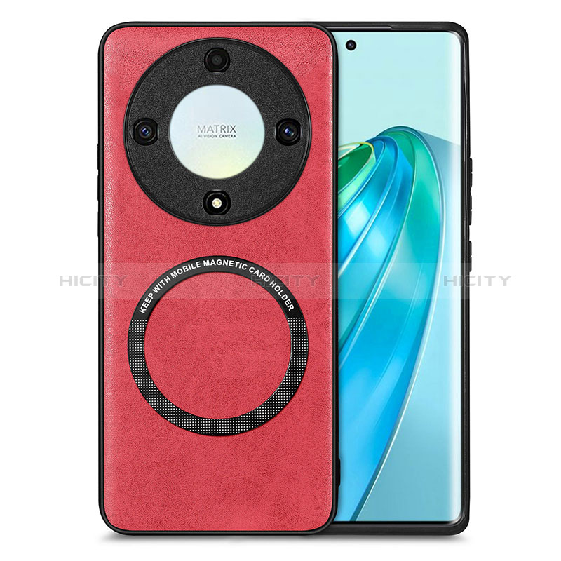 Coque Silicone Gel Motif Cuir Housse Etui avec Magnetique S02D pour Huawei Honor Magic5 Lite 5G Rouge Plus