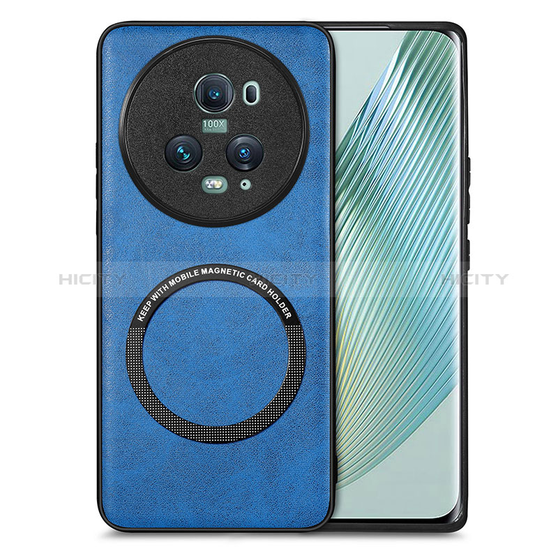 Coque Silicone Gel Motif Cuir Housse Etui avec Magnetique S02D pour Huawei Honor Magic5 Pro 5G Bleu Plus