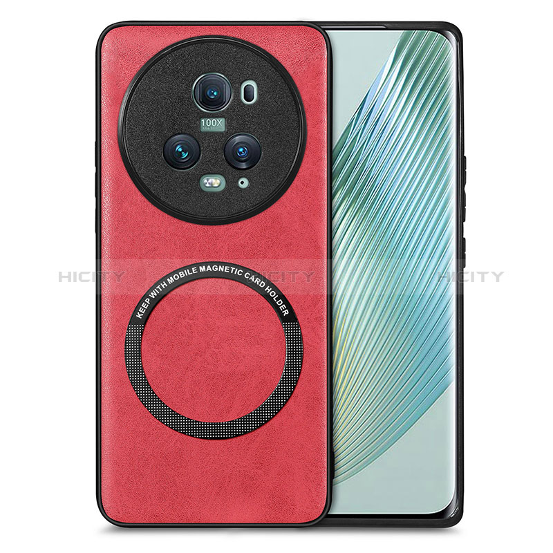 Coque Silicone Gel Motif Cuir Housse Etui avec Magnetique S02D pour Huawei Honor Magic5 Pro 5G Rouge Plus