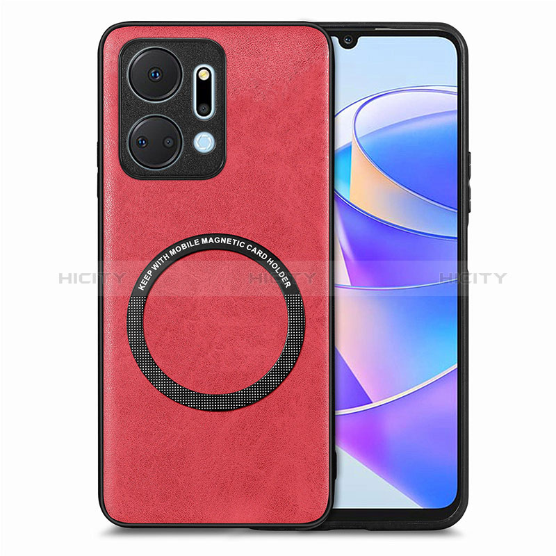 Coque Silicone Gel Motif Cuir Housse Etui avec Magnetique S02D pour Huawei Honor X7a Rouge Plus