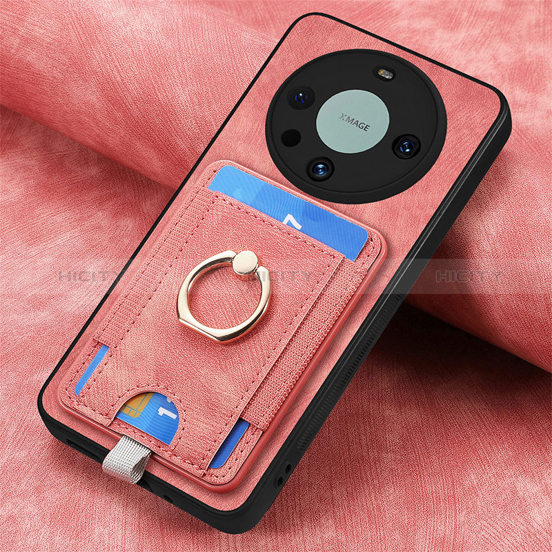 Coque Silicone Gel Motif Cuir Housse Etui avec Magnetique S02D pour Huawei Mate 60 Or Rose Plus