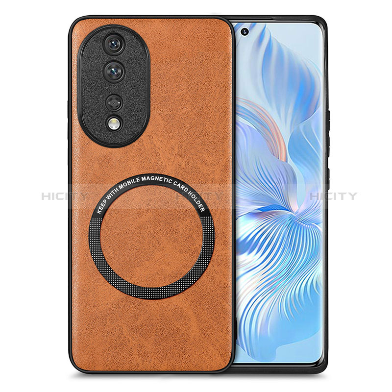 Coque Silicone Gel Motif Cuir Housse Etui avec Magnetique S03D pour Huawei Honor 80 5G Marron Plus