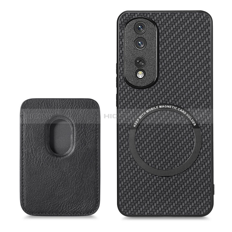 Coque Silicone Gel Motif Cuir Housse Etui avec Magnetique S03D pour Huawei Honor 80 Pro Flat 5G Noir Plus