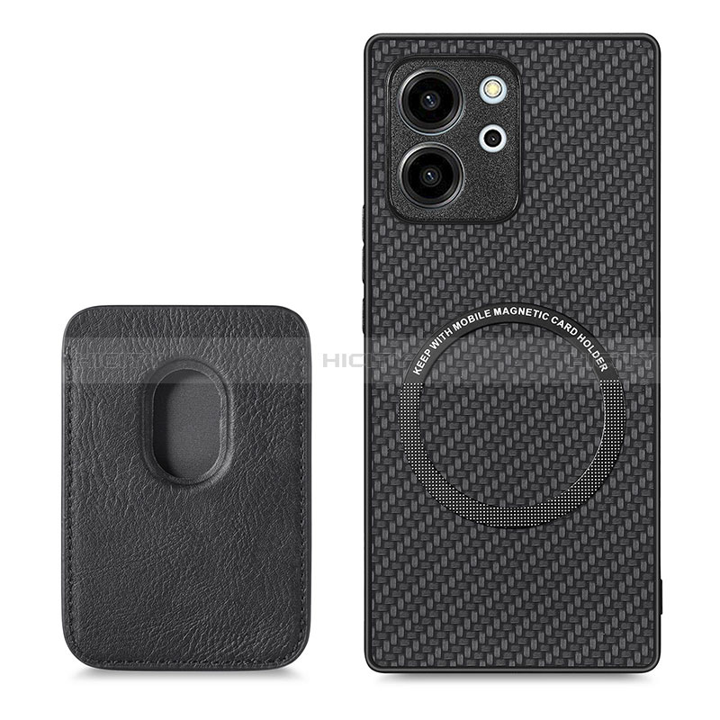 Coque Silicone Gel Motif Cuir Housse Etui avec Magnetique S03D pour Huawei Honor 80 SE 5G Noir Plus