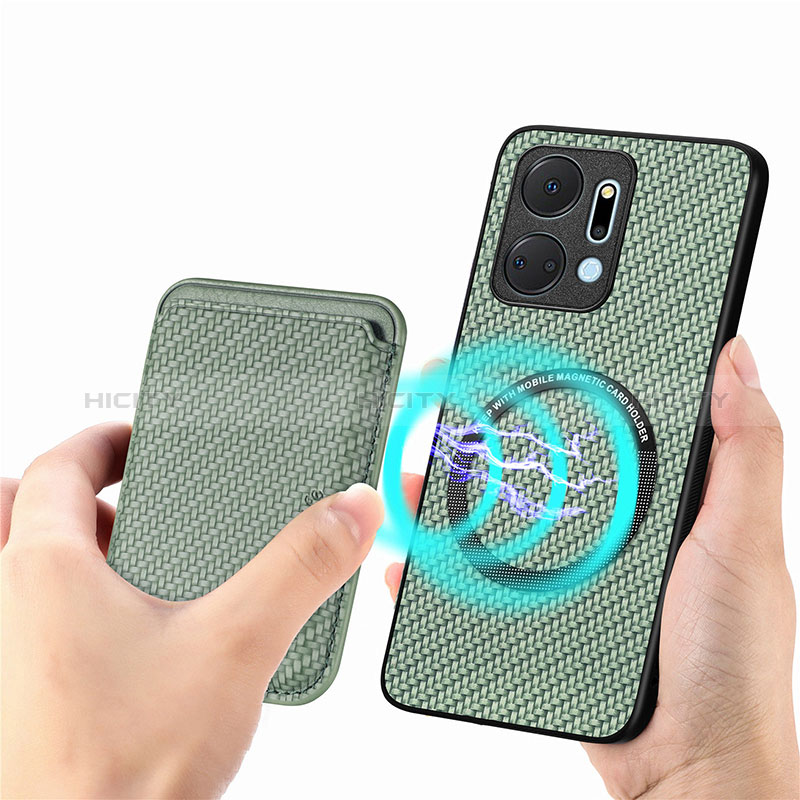 Coque Silicone Gel Motif Cuir Housse Etui avec Magnetique S03D pour Huawei Honor X7a Vert Plus