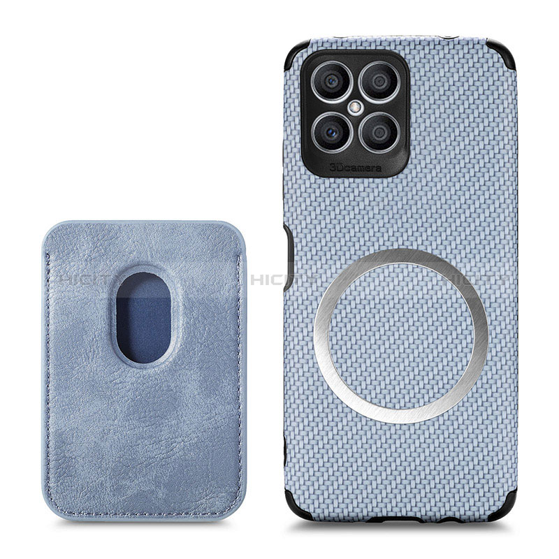 Coque Silicone Gel Motif Cuir Housse Etui avec Magnetique S03D pour Huawei Honor X8 4G Bleu Plus