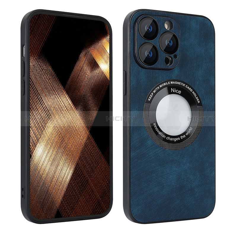 Coque Silicone Gel Motif Cuir Housse Etui avec Magnetique S07D pour Apple iPhone 13 Pro Max Bleu Plus