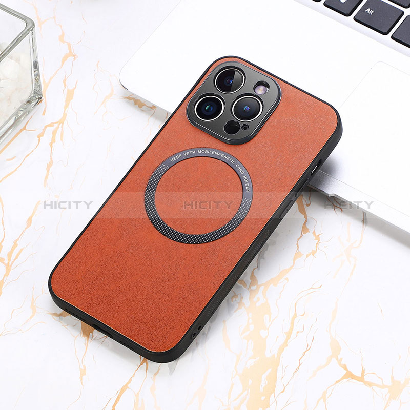 Coque Silicone Gel Motif Cuir Housse Etui avec Magnetique S11D pour Apple iPhone 13 Pro Max Marron Plus