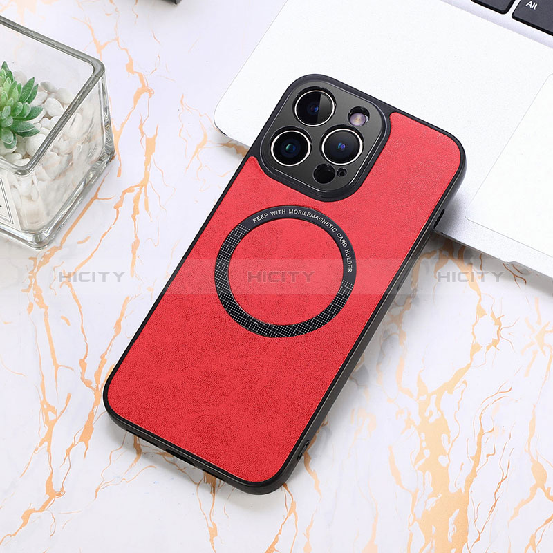 Coque Silicone Gel Motif Cuir Housse Etui avec Magnetique S11D pour Apple iPhone 13 Pro Max Rouge Plus