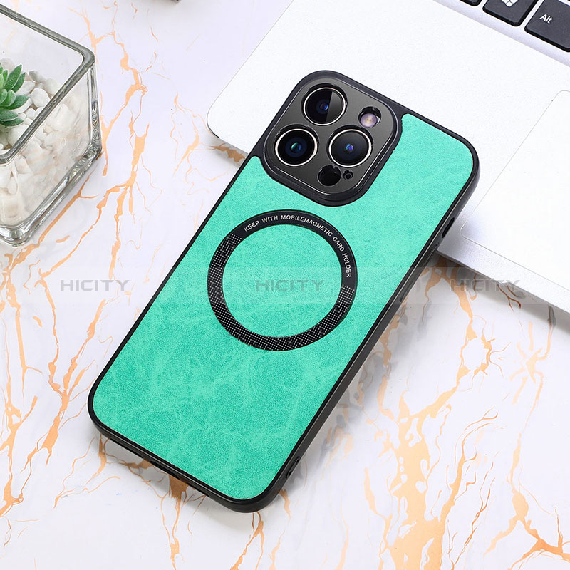 Coque Silicone Gel Motif Cuir Housse Etui avec Magnetique S11D pour Apple iPhone 13 Pro Max Vert Plus