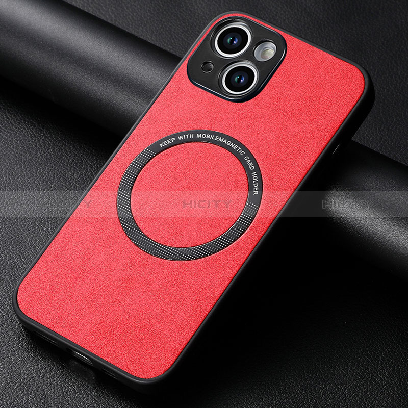 Coque Silicone Gel Motif Cuir Housse Etui avec Magnetique S11D pour Apple iPhone 14 Plus Rouge Plus