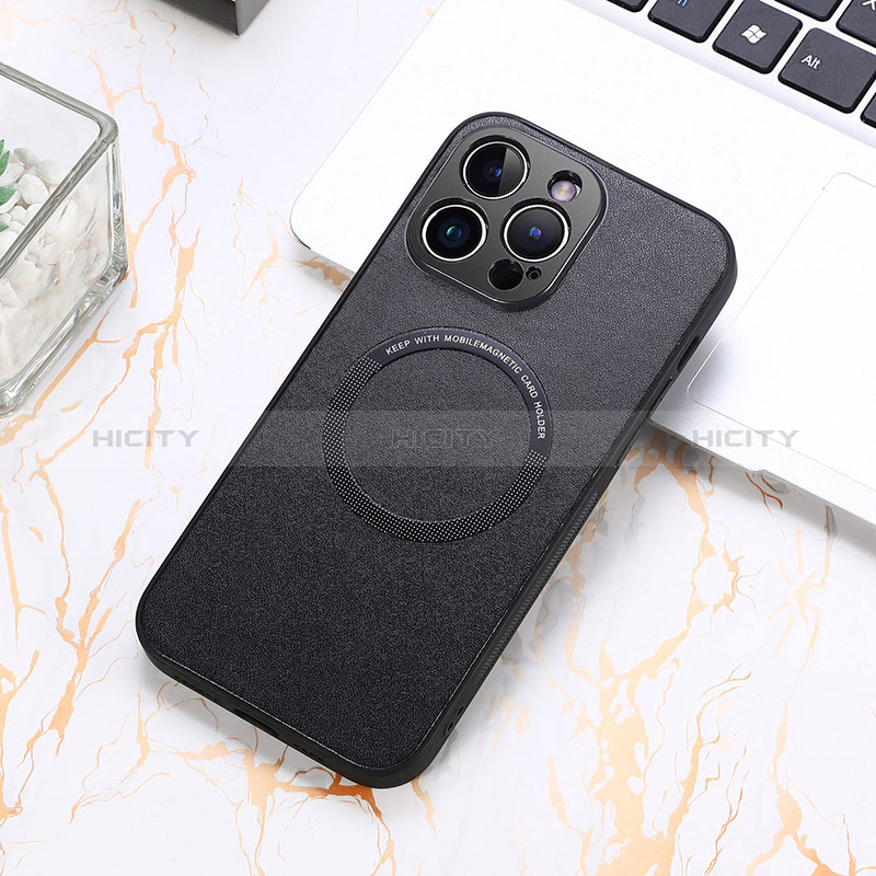 Coque Silicone Gel Motif Cuir Housse Etui avec Magnetique S11D pour Apple iPhone 14 Pro Noir Plus