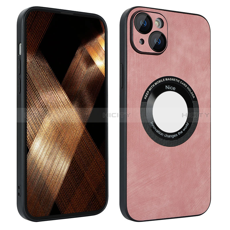 Coque Silicone Gel Motif Cuir Housse Etui avec Magnetique S14D pour Apple iPhone 14 Or Rose Plus