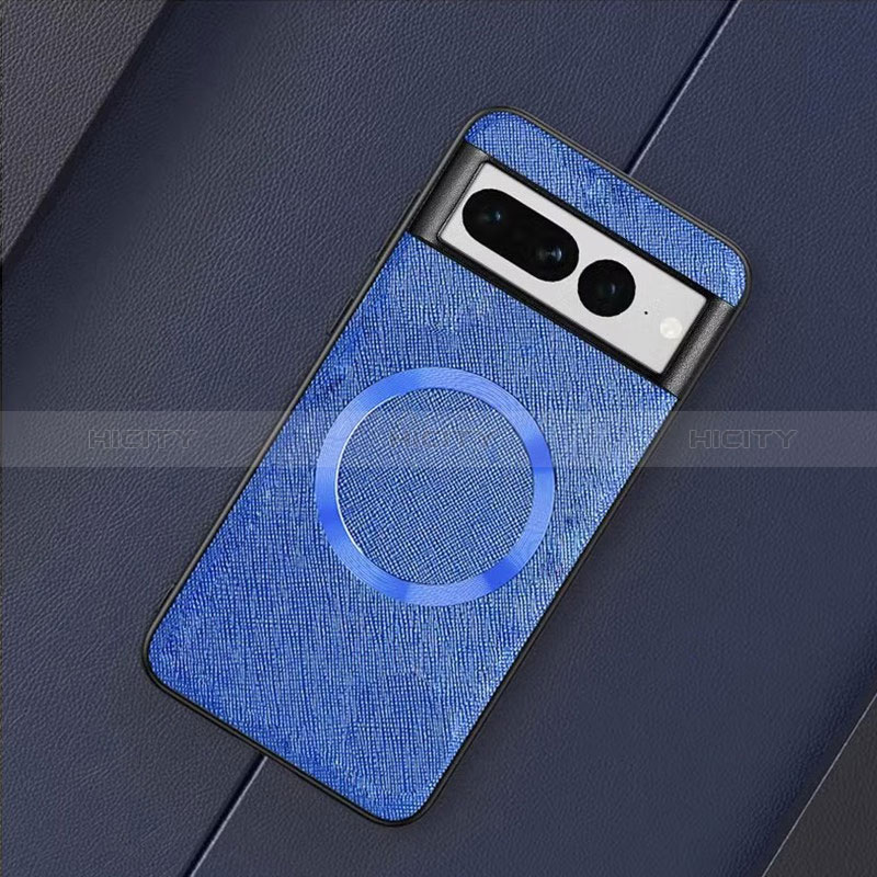 Coque Silicone Gel Motif Cuir Housse Etui avec Magnetique TB1 pour Google Pixel 7 Pro 5G Bleu Plus