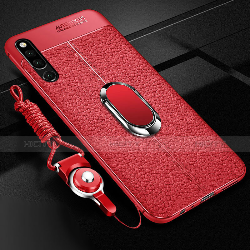 Coque Silicone Gel Motif Cuir Housse Etui avec Support Bague Anneau Aimante Magnetique A01 pour Huawei Honor Magic 2 Rouge Plus