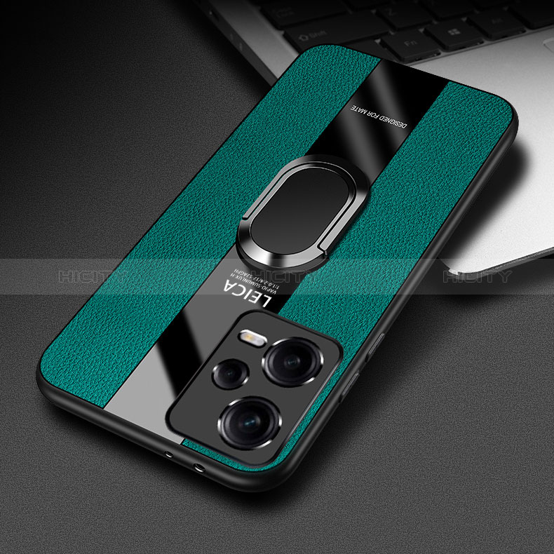 Coque Silicone Gel Motif Cuir Housse Etui avec Support Bague Anneau Aimante Magnetique K01 pour Xiaomi Poco X5 5G Vert Plus