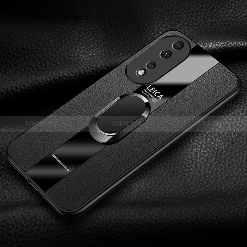 Coque Silicone Gel Motif Cuir Housse Etui avec Support Bague Anneau Aimante Magnetique PB1 pour Huawei Honor 80 5G Plus