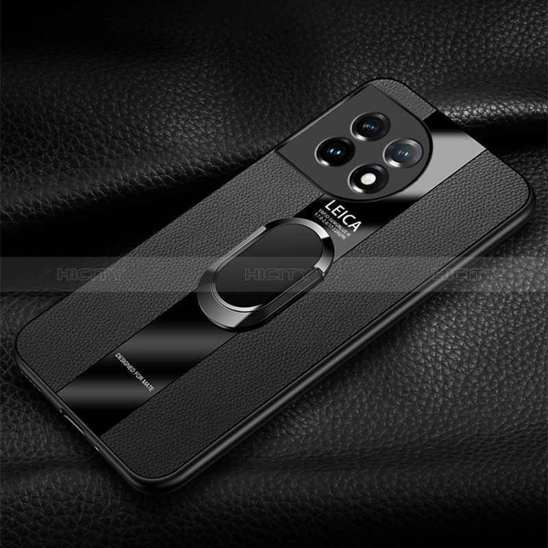 Coque Silicone Gel Motif Cuir Housse Etui avec Support Bague Anneau Aimante Magnetique PB1 pour OnePlus 11R 5G Plus