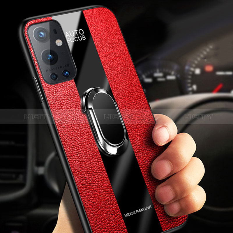 Coque Silicone Gel Motif Cuir Housse Etui avec Support Bague Anneau Aimante Magnetique PB1 pour OnePlus 9 Pro 5G Plus