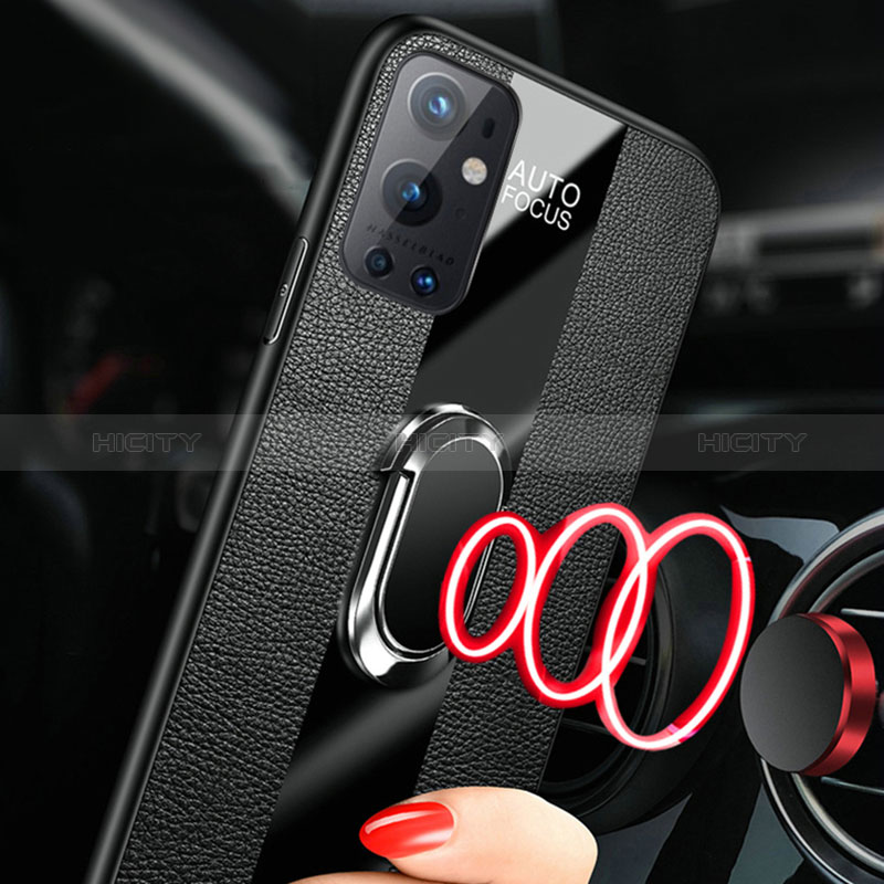 Coque Silicone Gel Motif Cuir Housse Etui avec Support Bague Anneau Aimante Magnetique PB1 pour OnePlus 9 Pro 5G Plus