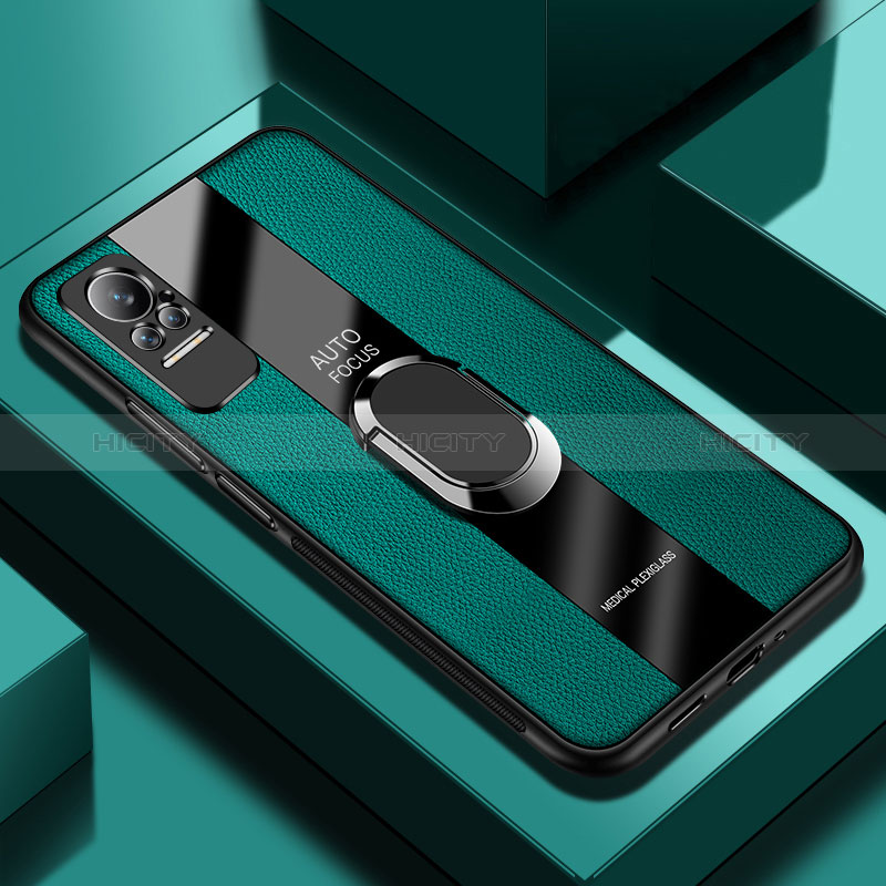 Coque Silicone Gel Motif Cuir Housse Etui avec Support Bague Anneau Aimante Magnetique PB1 pour Xiaomi Civi 1S 5G Vert Plus