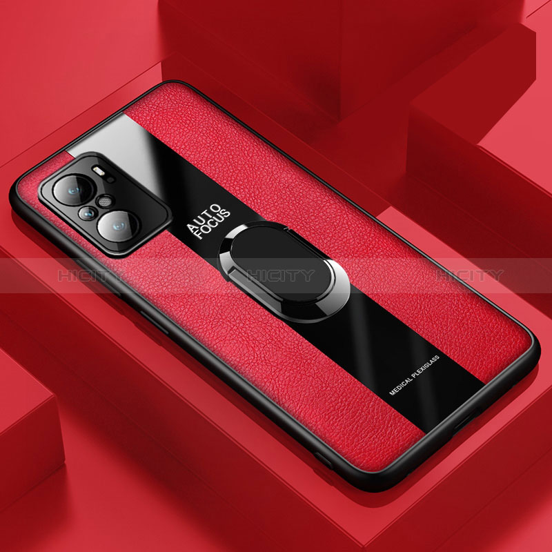 Coque Silicone Gel Motif Cuir Housse Etui avec Support Bague Anneau Aimante Magnetique PB1 pour Xiaomi Mi 11i 5G Rouge Plus