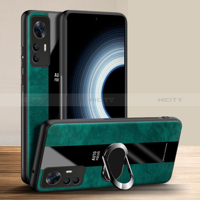 Coque Silicone Gel Motif Cuir Housse Etui avec Support Bague Anneau Aimante Magnetique PB1 pour Xiaomi Mi 12T Pro 5G Vert Plus