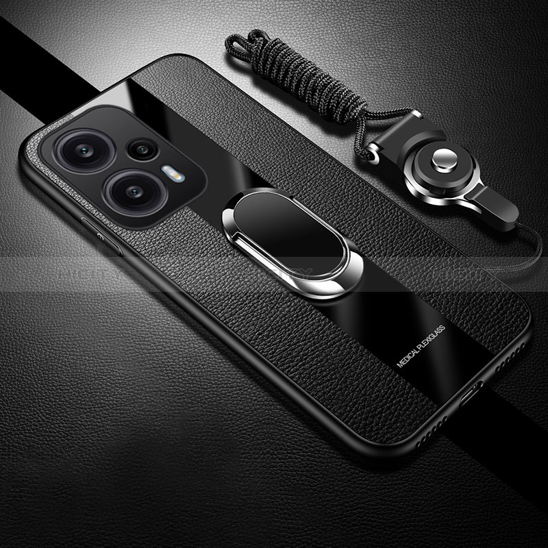 Coque Silicone Gel Motif Cuir Housse Etui avec Support Bague Anneau Aimante Magnetique PB1 pour Xiaomi Poco F5 5G Plus