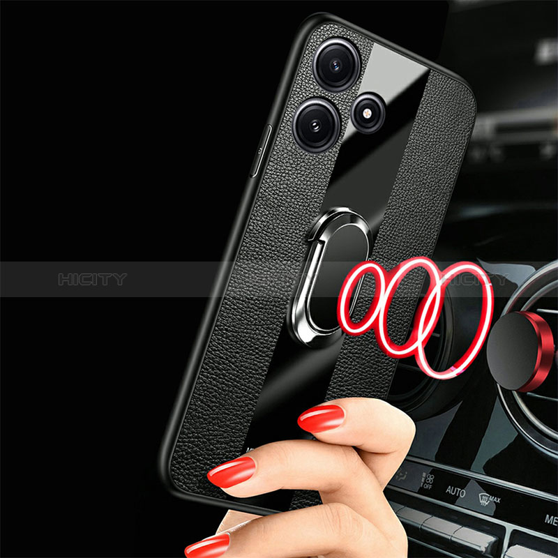 Coque Silicone Gel Motif Cuir Housse Etui avec Support Bague Anneau Aimante Magnetique PB1 pour Xiaomi Poco M6 Pro 5G Plus