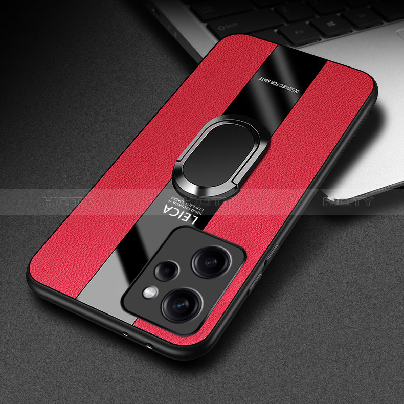 Coque Silicone Gel Motif Cuir Housse Etui avec Support Bague Anneau Aimante Magnetique PB1 pour Xiaomi Poco X5 Pro 5G Plus