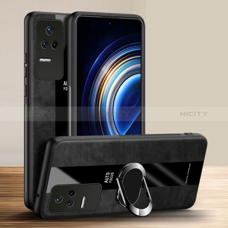 Coque Silicone Gel Motif Cuir Housse Etui avec Support Bague Anneau Aimante Magnetique PB1 pour Xiaomi Redmi K50 Pro 5G Noir Plus