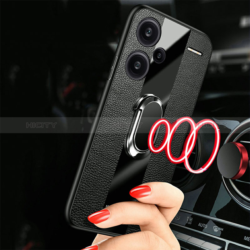 Coque Silicone Gel Motif Cuir Housse Etui avec Support Bague Anneau Aimante Magnetique PB1 pour Xiaomi Redmi Note 13 Pro+ Plus 5G Plus