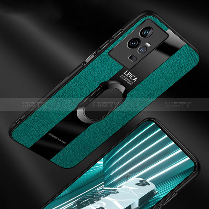 Coque Silicone Gel Motif Cuir Housse Etui avec Support Bague Anneau Aimante Magnetique PB2 pour Vivo iQOO 11 Pro 5G Plus