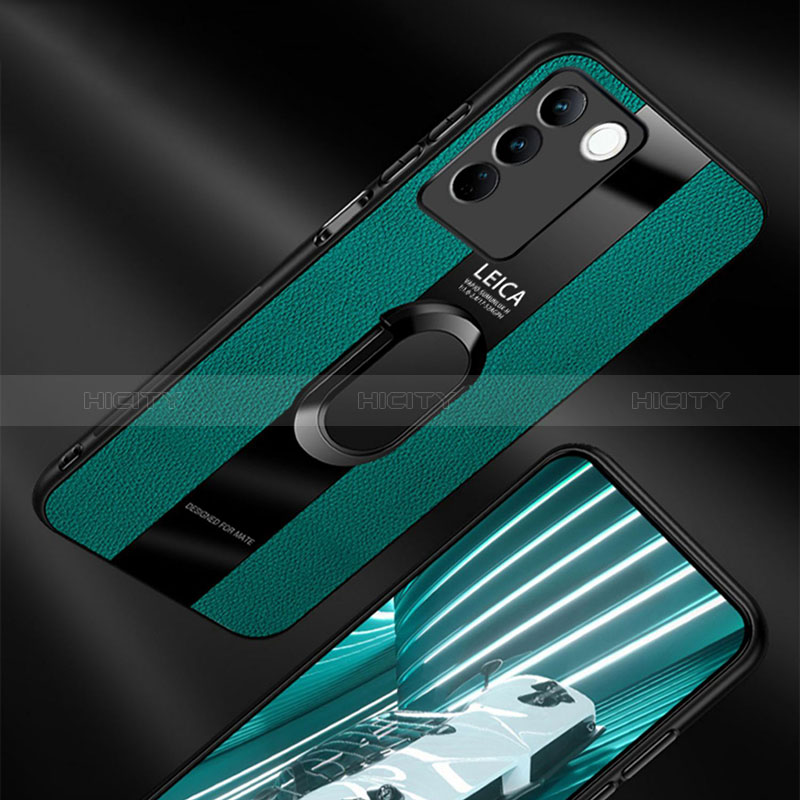 Coque Silicone Gel Motif Cuir Housse Etui avec Support Bague Anneau Aimante Magnetique PB2 pour Vivo V27 Pro 5G Plus